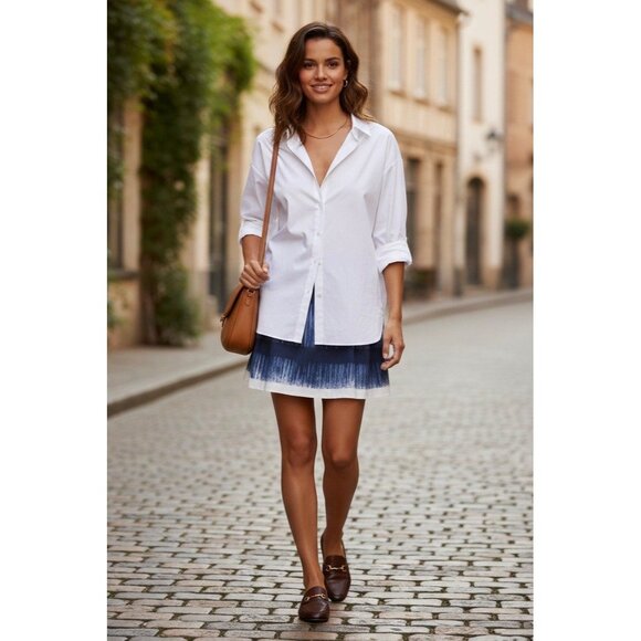 NWT Banana Republic Blue White Silk Blend Mini Skirt PS | Coastal Chic Old Money - Picture 3 of 8